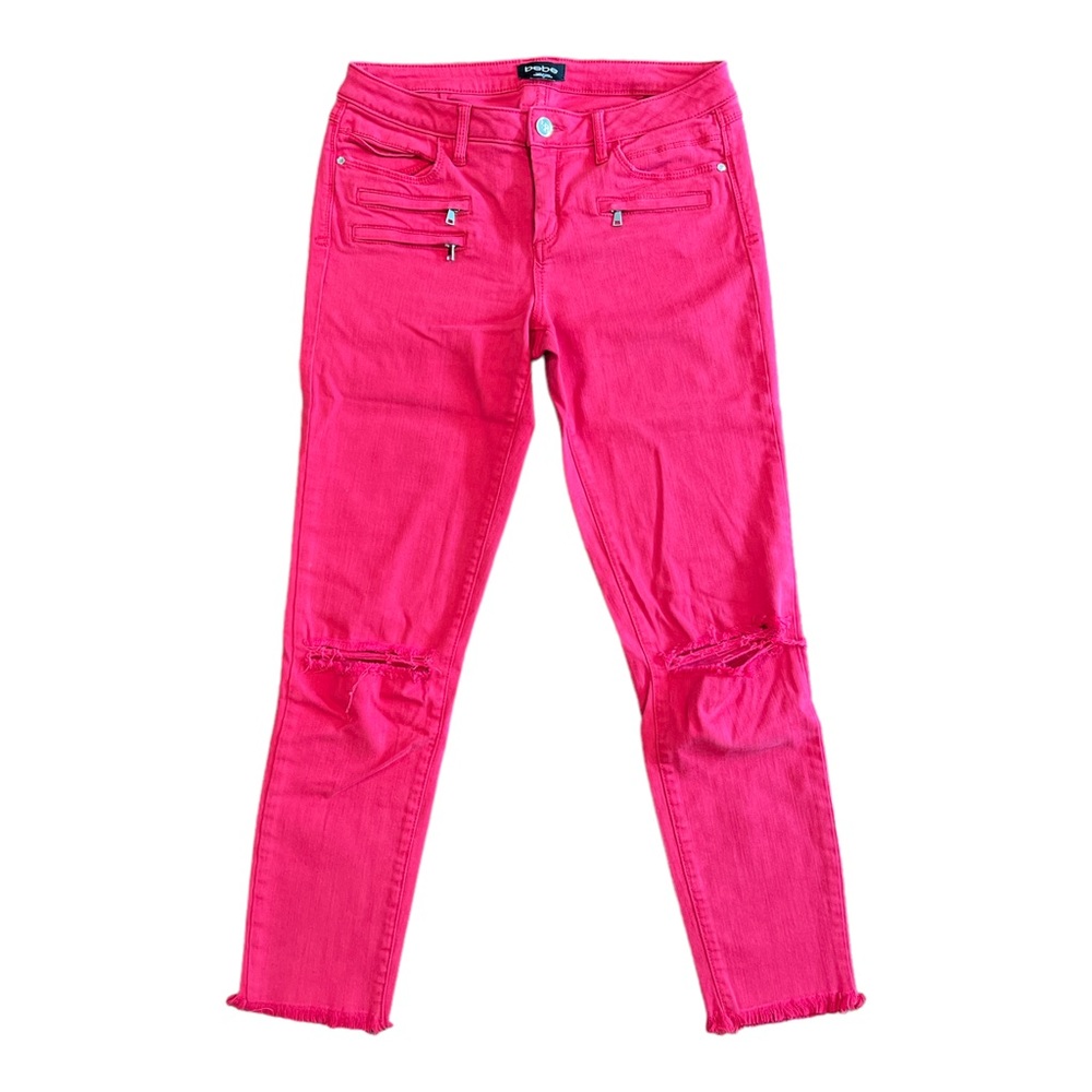 Bebe Hot Pink Zipper Ripped Skinny Jeans